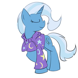 Size: 939x939 | Tagged: dead source, safe, artist:crusadervx, derpibooru import, trixie, pony, unicorn, clothes, eyes closed, female, hoodie, mare, simple background, smiling, solo, white background