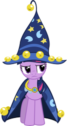 Size: 3780x7062 | Tagged: safe, artist:mysteriouskaos, derpibooru import, star swirl the bearded, twilight sparkle, pony, unicorn, luna eclipsed, cape, clothes, costume, frown, glare, hat, simple background, solo, transparent background, vector