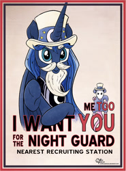 Size: 1000x1353 | Tagged: safe, artist:muffinexplosion, princess luna, tiberius, alicorn, pony, poster, uncle sam