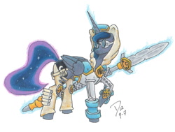 Size: 720x543 | Tagged: safe, artist:dvandom, princess luna, alicorn, pony, armor, crossover, gamer luna, ponified, solo, steampunk, traditional art, warmachine, warmahordes, weapon