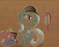 Size: 1024x820 | Tagged: safe, artist:getchanoodlewet, derpibooru import, trixie, hat, mirror