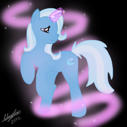 Size: 1024x1024 | Tagged: safe, artist:foxi-psycho-fox, derpibooru import, trixie, pony, unicorn, blue coat, female, horn, mare, smiling, solo, two toned mane