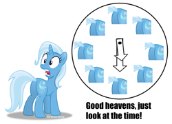 Size: 1296x932 | Tagged: safe, artist:vector-brony, derpibooru import, edit, trixie, pony, unicorn, female, just look at the time, mare, meme, open mouth, plot, scared, simple background, solo