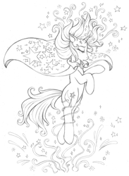 Size: 730x1000 | Tagged: safe, artist:tinuleaf, derpibooru import, trixie, magic, monochrome