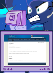 Size: 563x769 | Tagged: safe, princess luna, barely pony related, cease and desist, cease and desist drama, drama, dungeons and dragons, exploitable meme, gamer luna, illegible, lowres, meme, obligatory pony, tv meme