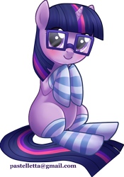 Size: 650x930 | Tagged: safe, artist:meltyvixen, derpibooru import, twilight sparkle, unicorn twilight, pony, unicorn, blushing, c:, clothes, cute, female, filly, filly twilight sparkle, foal, glasses, simple background, sitting, smiling, socks, solo, striped socks, transparent background, twiabetes, younger