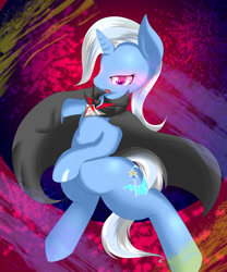 Size: 833x1000 | Tagged: safe, artist:erikura, derpibooru import, trixie, pony, unicorn, alicorn amulet, blue coat, female, horn, mare, solo, two toned mane