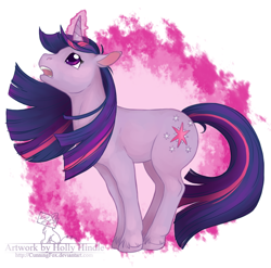 Size: 688x680 | Tagged: safe, artist:cunningfox, derpibooru import, twilight sparkle, unicorn twilight, pony, unicorn, female, glowing horn, horn, mare, open mouth, solo, unshorn fetlocks