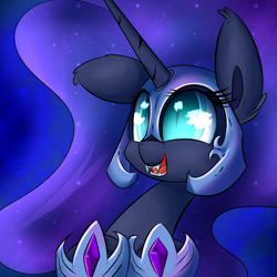 Size: 1200x1200 | Tagged: safe, artist:madacon, nightmare moon, princess luna, alicorn, pony, cute, fangs, female, filly, nicemare moon, nightmare woon, open mouth, solo