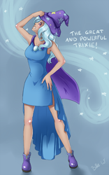 Size: 1966x3157 | Tagged: safe, artist:missangest, derpibooru import, trixie, clothes, female, humanized, solo, two toned hair