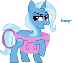 Size: 1024x836 | Tagged: safe, artist:wubcakeva, derpibooru import, trixie, pony, unicorn, all bottled up, cup, female, grin, irony, mare, raised hoof, simple background, smiling, smirk, solo, teacup, that pony sure does love teacups, transparent background, trixie teacup