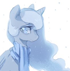 Size: 843x858 | Tagged: safe, artist:mewball, princess luna, alicorn, pony, clothes, monochrome, scarf, solo, starry eyes