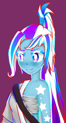 Size: 1682x3120 | Tagged: safe, artist:starwantrix, derpibooru import, trixie, equestria girls, clothes, cosplay, costume, crossover, hanzo, overwatch, purple background, simple background, solo