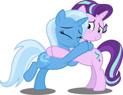 Size: 5000x3885 | Tagged: safe, artist:dashiesparkle, derpibooru import, starlight glimmer, trixie, pony, unicorn, all bottled up, absurd resolution, cute, eyes closed, female, hug, simple background, transparent background