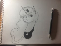 Size: 1280x960 | Tagged: safe, artist:opal563, princess luna, alicorn, pony, lunadoodle, monochrome, solo, traditional art