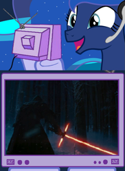 Size: 561x769 | Tagged: safe, princess luna, alicorn, pony, exploitable meme, gamer luna, kylo ren, lightsaber, meme, obligatory pony, star wars, star wars: the force awakens, trailer, tv meme