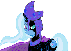 Size: 1800x1280 | Tagged: safe, artist:cluchey, derpibooru import, trixie, corrupted, hate, nightmare trixie, nightmarified, simple background, transformation, transparent background