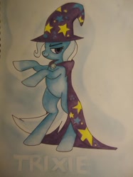 Size: 500x667 | Tagged: safe, artist:lemon-death, derpibooru import, trixie, pony, unicorn, blue coat, female, horn, mare, solo, two toned mane