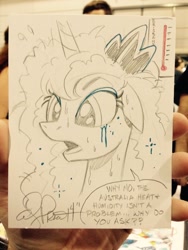 Size: 768x1024 | Tagged: safe, artist:andypriceart, princess luna, alicorn, pony, australia, frizzy hair, humidity, messy mane, running makeup, solo, sweat, thermometer, traditional art