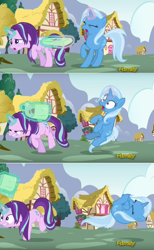 Size: 1052x1704 | Tagged: safe, derpibooru import, screencap, starlight glimmer, trixie, pony, all bottled up, discovery family logo, magic, screencap comic