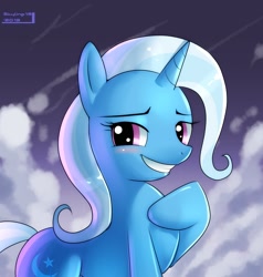 Size: 1555x1632 | Tagged: safe, artist:skyart301, derpibooru import, trixie, pony, unicorn, blushing, female, grin, mare, solo