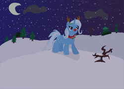 Size: 800x579 | Tagged: safe, artist:swasfews, derpibooru import, trixie, pony, unicorn, christmas, fake antlers, female, holiday, mare, snow, solo