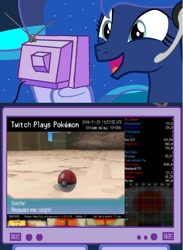 Size: 562x769 | Tagged: safe, princess luna, alicorn, pony, exploitable meme, gamer luna, meme, obligatory pony, pokémon, pokémon omega ruby and alpha sapphire, tv meme, twitch plays pokémon