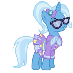 Size: 3000x3000 | Tagged: safe, artist:luuandherdraws, derpibooru import, trixie, alternate hairstyle, camping outfit, clothes, dress, simple background, sunglasses, transparent background, vector