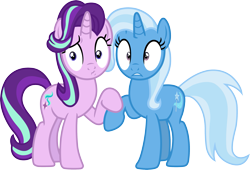 Size: 2759x1877 | Tagged: safe, artist:davidsfire, derpibooru import, starlight glimmer, trixie, pony, unicorn, all bottled up, female, implied shipping, mare, simple background, transparent background, vector