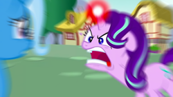 Size: 1280x720 | Tagged: safe, derpibooru import, edit, edited screencap, screencap, starlight glimmer, trixie, pony, unicorn, all bottled up, angry, faic, female, mare, motion blur, ragelight glimmer