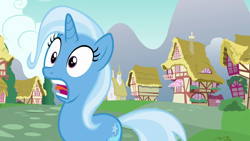 Size: 1280x720 | Tagged: safe, derpibooru import, screencap, trixie, pony, all bottled up, open mouth, solo