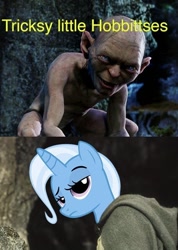 Size: 500x702 | Tagged: safe, derpibooru import, trixie, gollum, hobbits, lord of the rings, pun