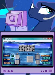 Size: 563x769 | Tagged: safe, princess luna, alicorn, pony, exploitable meme, finty flush, gamer luna, meme, microsoft entertainment pack: the puzzle collection, obligatory pony, tv meme