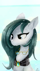 Size: 1080x1920 | Tagged: safe, artist:dashy21, derpibooru import, cloudy quartz, earth pony, pony, annoyed, beautiful, female, glasses, glasses off, loose hair, mare, milf, mother, raised eyebrow, snow, snowfall