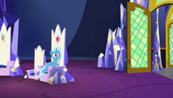 Size: 1280x720 | Tagged: safe, derpibooru import, screencap, trixie, pony, unicorn, all bottled up, solo, twilight's castle