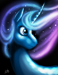 Size: 1020x1320 | Tagged: safe, artist:kiramoses, princess luna, alicorn, pony, curved horn, female, horn, mare, solo