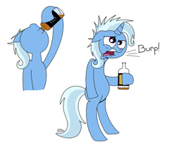 Size: 1280x1069 | Tagged: safe, artist:jay muniz, derpibooru import, trixie, pony, unicorn, bipedal, blitzed, burp, drunk, female, gas, mare, the great and alcoholics trixie, wavy mouth