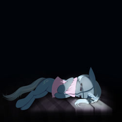 Size: 1200x1200 | Tagged: safe, artist:styroponyworks, derpibooru import, trixie, pony, unicorn, bed, crying, female, hug, mare, pillow, pillow hug, sad, solo