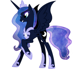 Size: 900x825 | Tagged: safe, artist:fallingrain22, princess luna, alicorn, pony, grin, older, raised hoof, simple background, smiling, solo, spread wings, transparent background, ultimate luna, vector