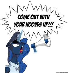 Size: 3000x3200 | Tagged: safe, artist:php104, princess luna, alicorn, pony, hat, megaphone, police, solo