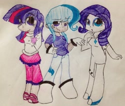 Size: 1673x1418 | Tagged: safe, artist:invaderzina, derpibooru import, rarity, trixie, twilight sparkle, humanized