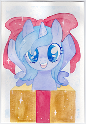 Size: 484x700 | Tagged: safe, artist:trefleix, princess luna, alicorn, pony, filly, happy, pony in a box, solo, traditional art, watercolor painting, woona