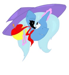 Size: 862x927 | Tagged: safe, artist:schattenassistenten, derpibooru import, trixie, pony, unicorn, apple, blue coat, female, horn, mare, solo, two toned mane