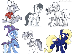 Size: 1000x743 | Tagged: safe, artist:spainfischer, derpibooru import, daring do, spike, trixie, oc, dragon, penguin, banhammer, ruby