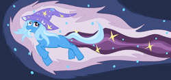 Size: 1391x649 | Tagged: safe, artist:djambersky666, derpibooru import, trixie, pony, unicorn, blue coat, female, horn, mare, solo, two toned mane