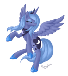 Size: 783x879 | Tagged: safe, artist:pony-spiz, princess luna, alicorn, pony, dancing, eyes closed, rearing, s1 luna, simple background, solo, spread wings, transparent background