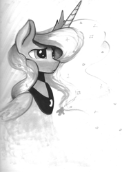 Size: 1280x1810 | Tagged: safe, artist:darkflame75, princess luna, alicorn, pony, lunadoodle, monochrome, solo