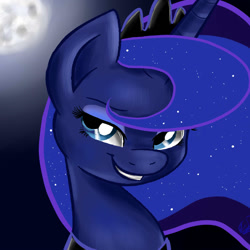 Size: 1000x1000 | Tagged: safe, artist:yummiestseven65, princess luna, alicorn, pony, bedroom eyes, portrait, smiling, smirk, solo