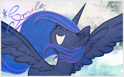 Size: 6939x4336 | Tagged: dead source, safe, artist:claritea, princess luna, alicorn, pony, absurd resolution, big grin, happy, missing accessory, smiling, solo, spread wings