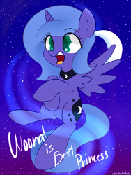 Size: 1575x2100 | Tagged: safe, artist:ibacchstudios, princess luna, alicorn, pony, best princess, filly, moon, solo, stars, woona